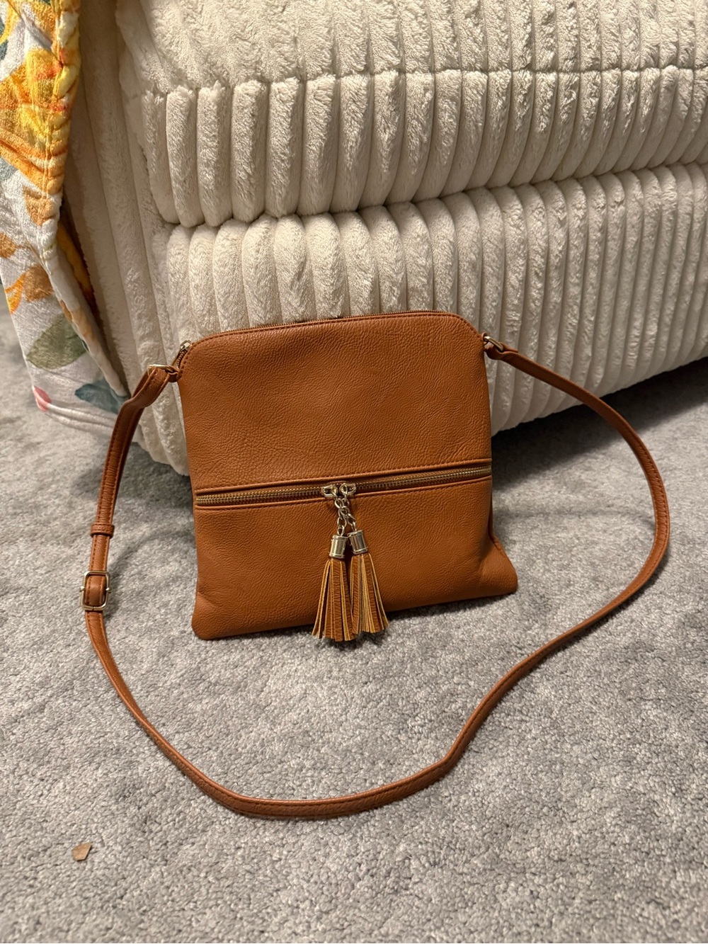 Tassel Crossbody Bag in Cognac Brown